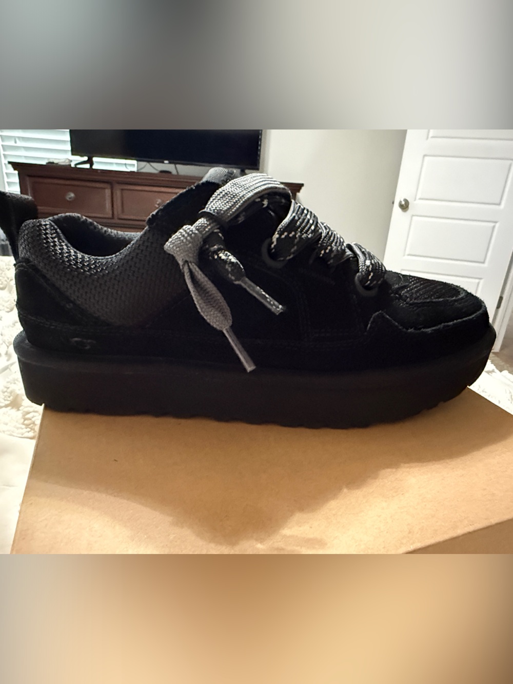 Uggs LowMel Black and Gray Lace-Up Platform Sneakers - Picture 4 of 6